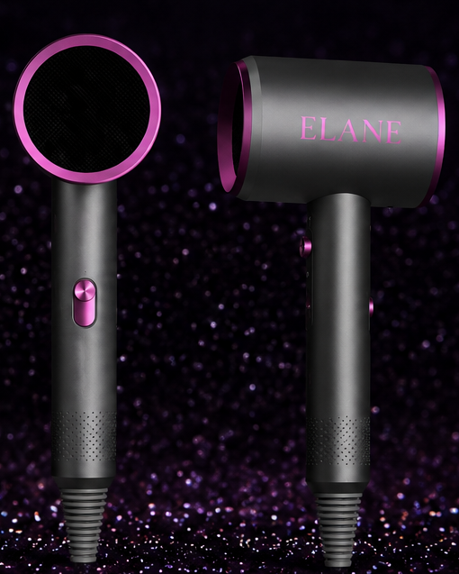 ELANE Professional Hair Dryer – High-Speed Ionic Hair Dryer with 110,000 RPM Motor, Fast Drying, Low Noise, 3 Heat Settings, 2 Speed Settings, Cool Shot Button & Magnetic Styling Attachments