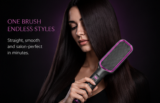 ELANE Hair Straightener Brush – Ionic Heated Hair Straightening Brush with 5 Temperature Settings, Anti-Scald Design, Fast 30-Second Heat Up, LCD Display, Professional Hair Smoothing Brush for All Hair Types
